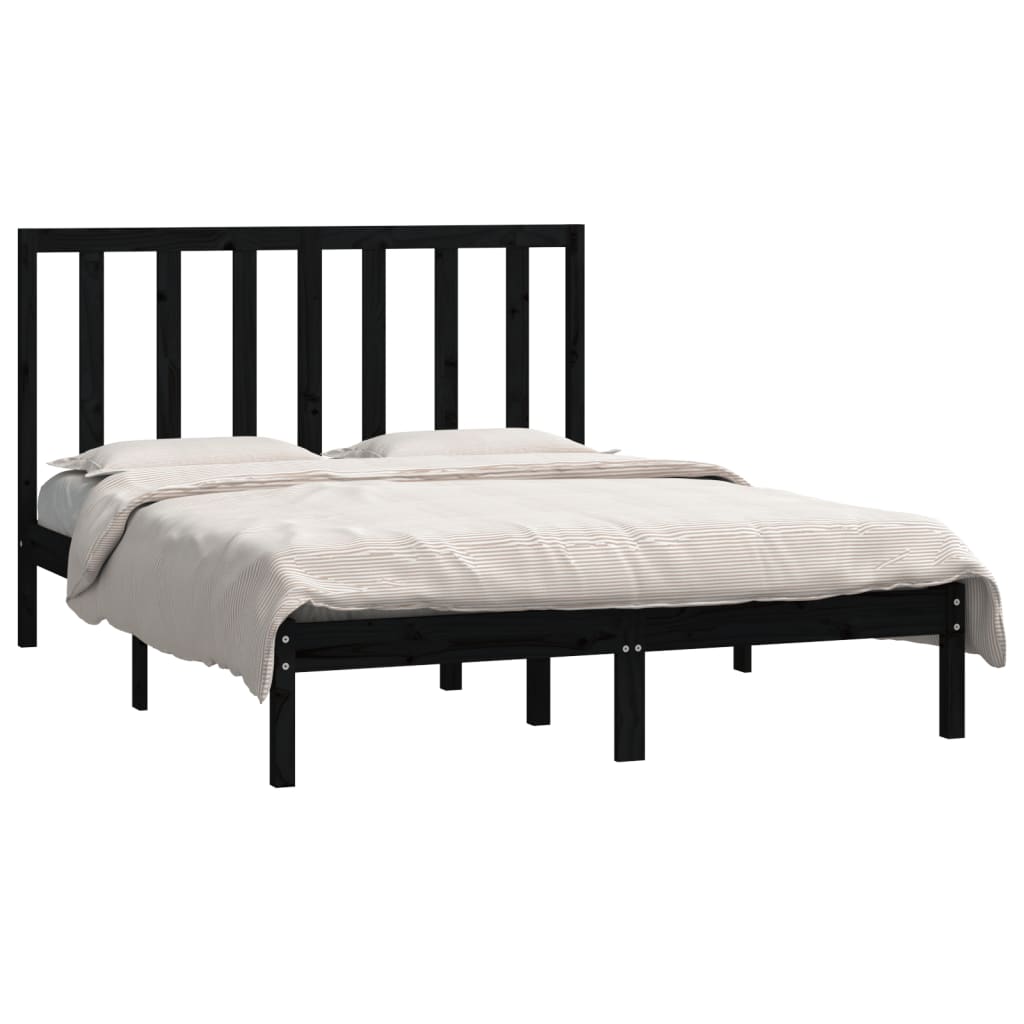 vidaXL Рамка за легло, черна, бор масив, 140х190 см
