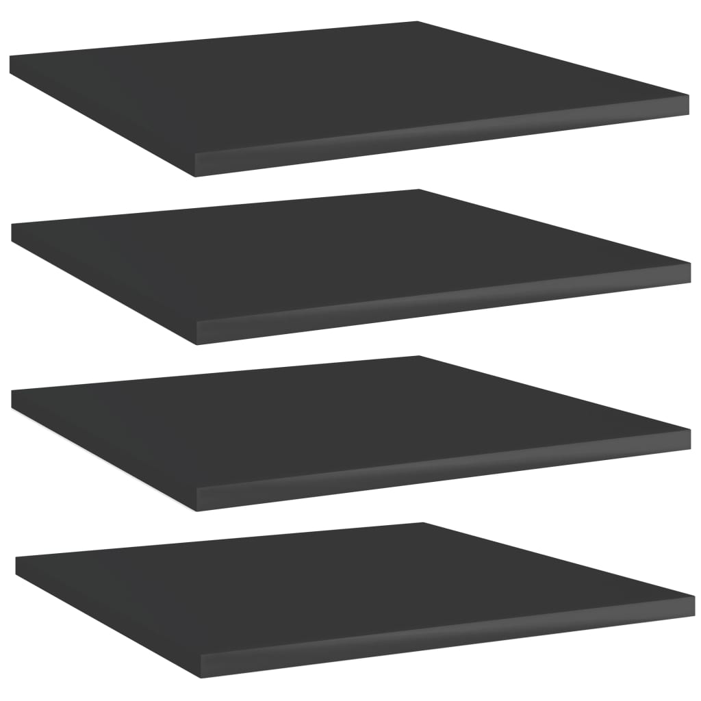 vidaXL Рафтове за етажерка, 4 бр, черен гланц, 40x40x1,5 см, ПДЧ