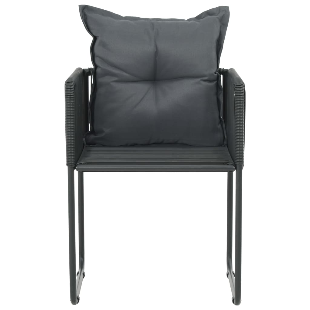 vidaXL Външни столове с възглавнички, 4 бр, полиратан, черни