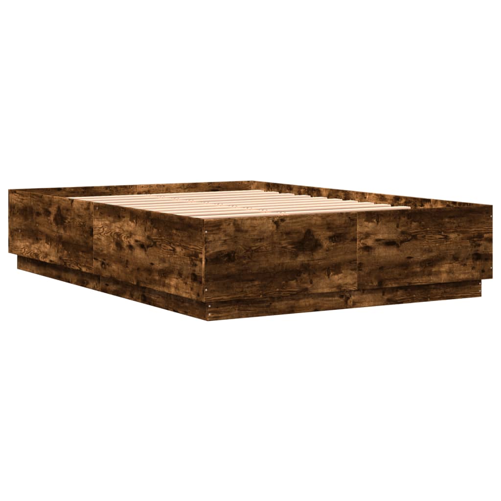 vidaXL Рамка за легло, опушен дъб, 150x200 см, инженерно дърво
