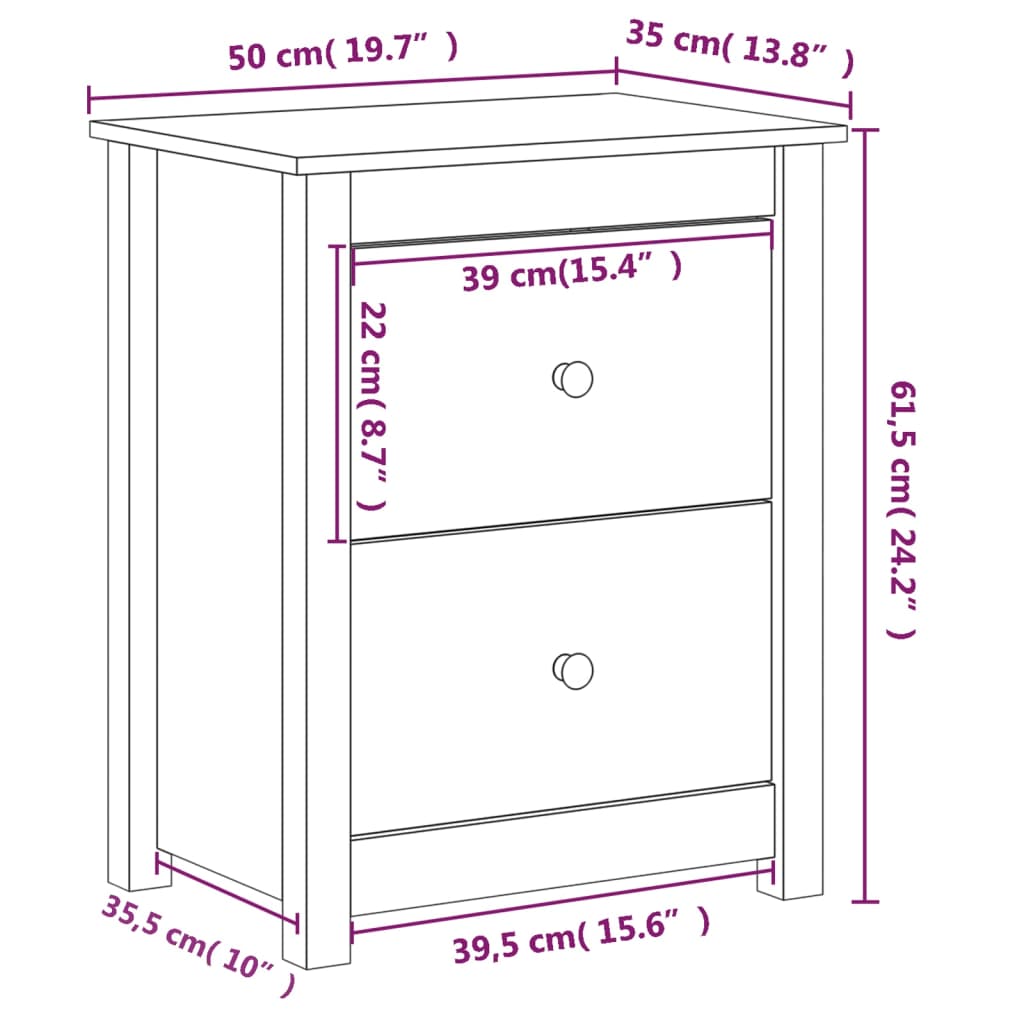 vidaXL Нощно шкафче, бяло, 50x35x61,5 см, борово дърво масив
