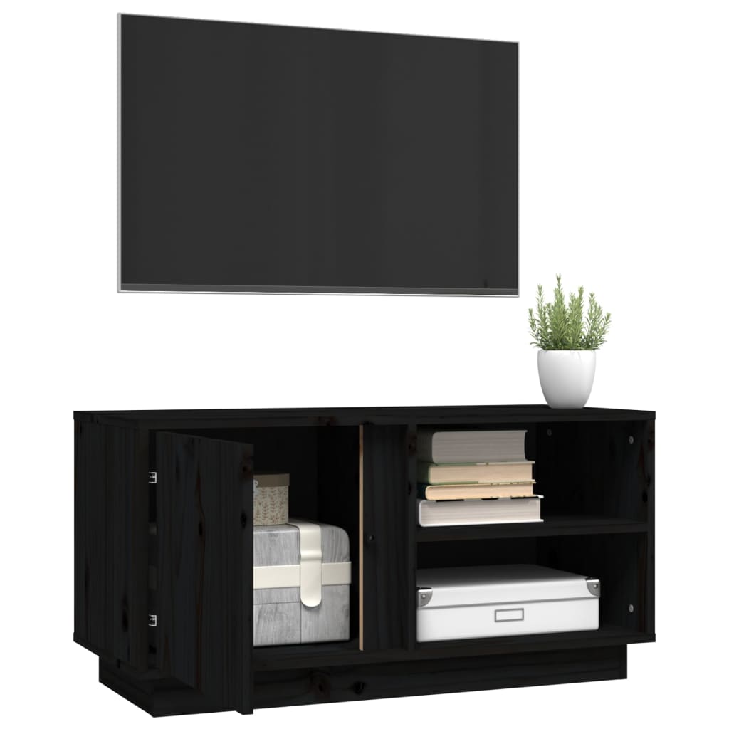 vidaXL ТВ шкаф, черен, 80x35x40,5 см, бор масив