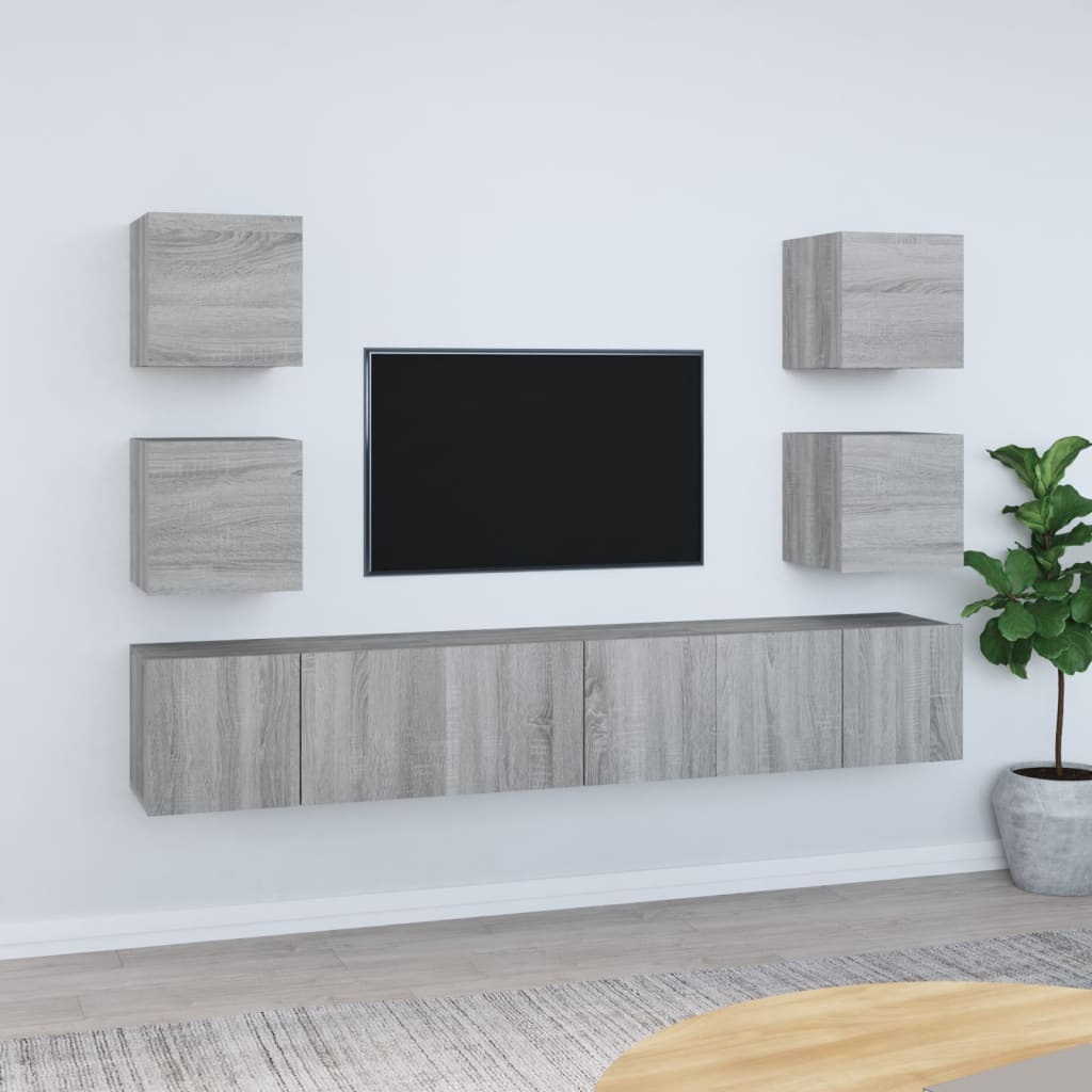 vidaXL Комплект ТВ шкафове от 7 части, сив сонома, инженерно дърво