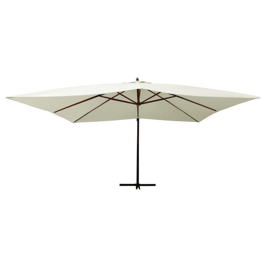 vidaXL Конзолен чадър с дървен прът, 400x300 см, пясъчно бял