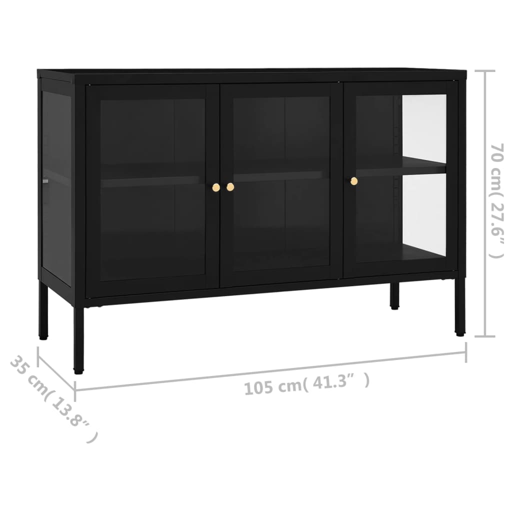 vidaXL Бюфет, черен, 105x35x70 см, стомана и стъкло