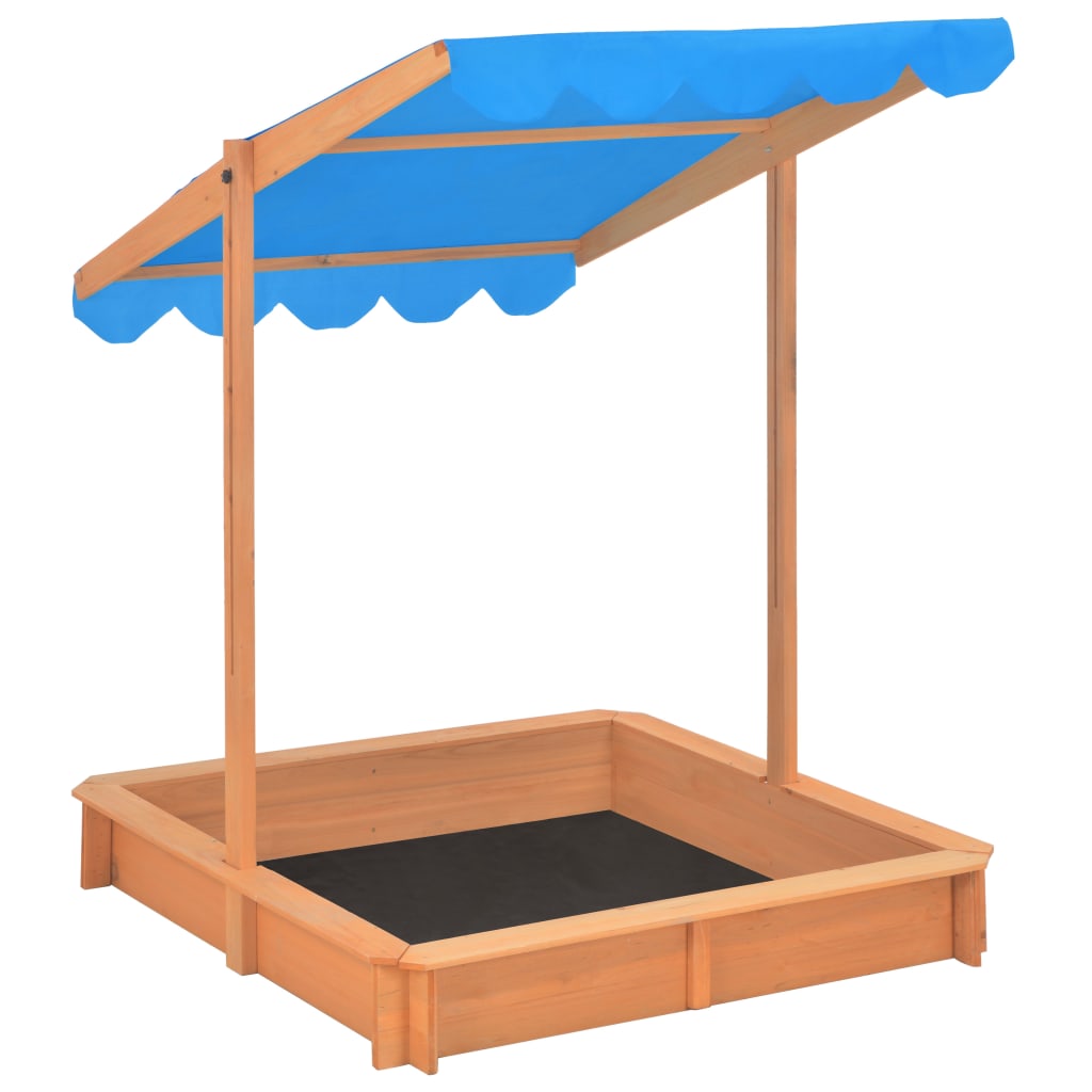 vidaXL Пясъчник с регулируем покрив, чамова дървесина, син, UV50