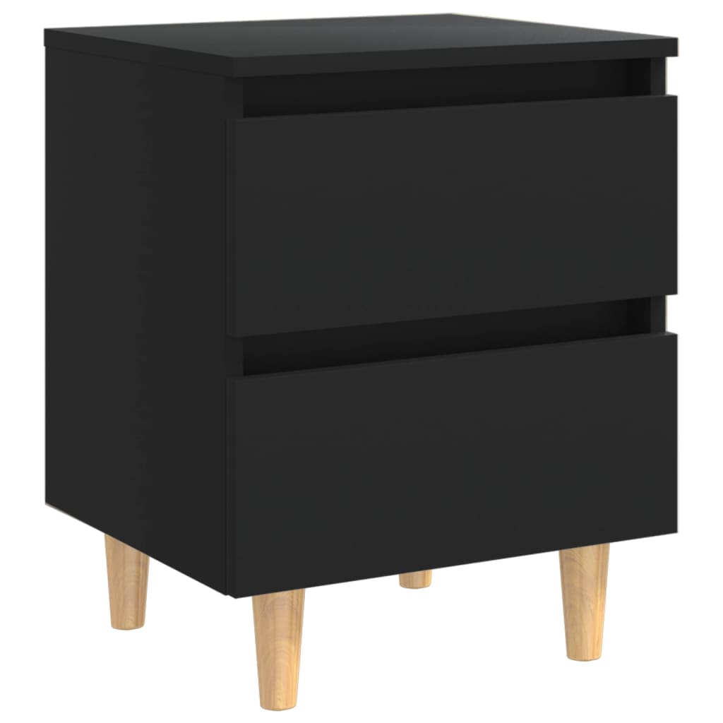 vidaXL Нощно шкафче с крака от боров масив, черно, 40x35x50 см