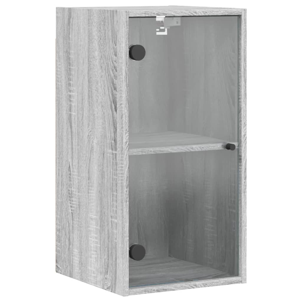 vidaXL Стенен шкаф със стъклени врати, сив сонома, 35x37x68,5 см