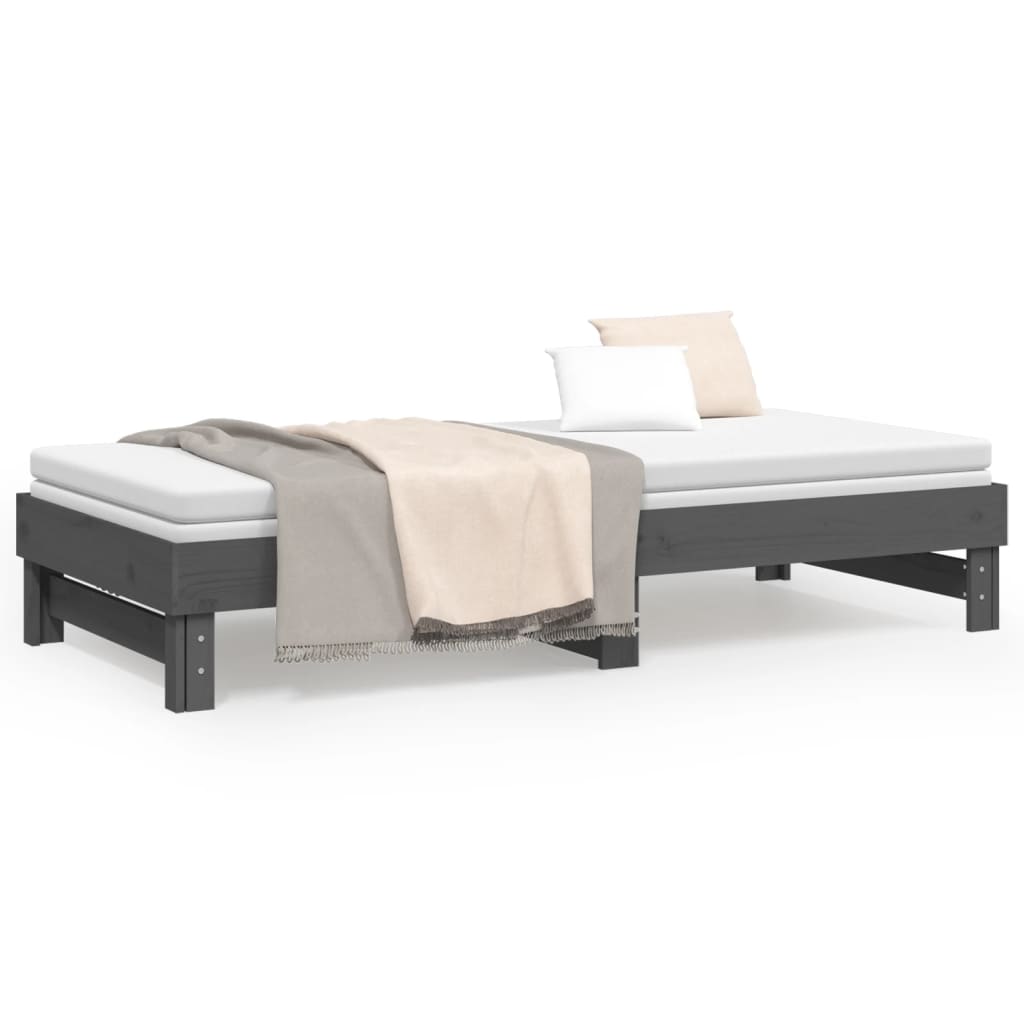 vidaXL Разтегателно дневно легло, сиво, 2x(100x200) см, бор масив