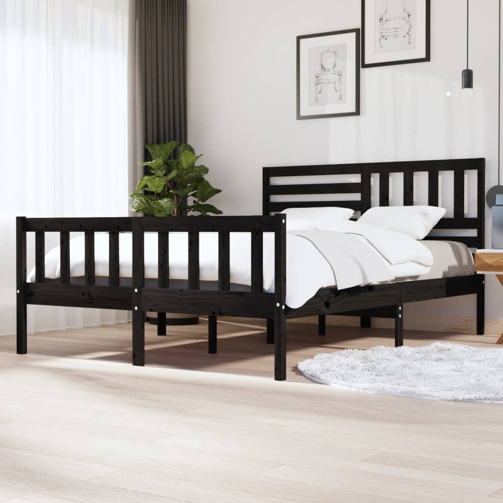 vidaXL Рамка за легло, черна, масивно дърво, 160х200 см