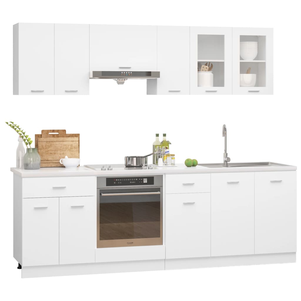 vidaXL Комплект кухненски шкафове от 8 части, бял, ПДЧ
