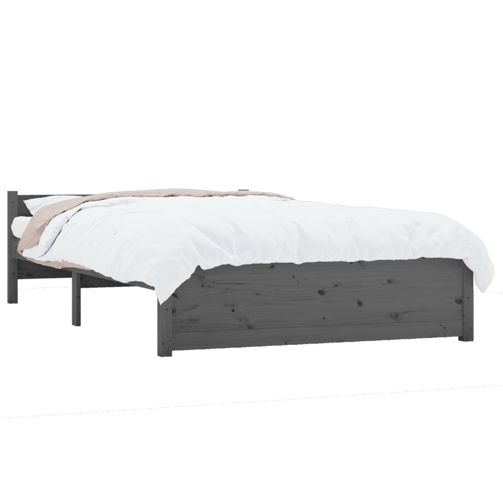 vidaXL Рамка за легло, сива, дърво масив, 135x190 cм, Double