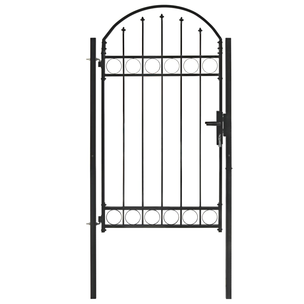 vidaXL Оградна врата с арковидна горна част стомана 100x175 см черна