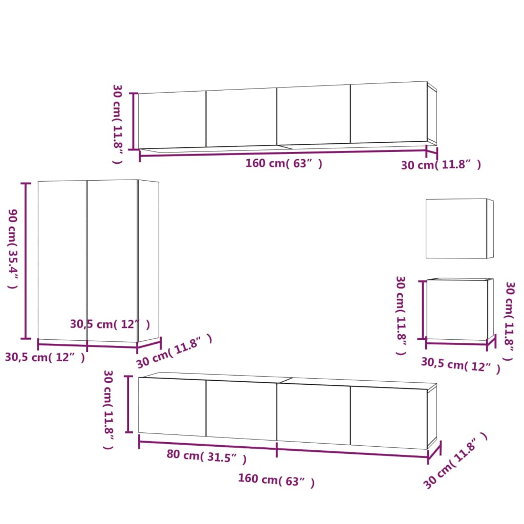 vidaXL Комплект ТВ шкафове от 8 части инженерно дърво Бял гланц
