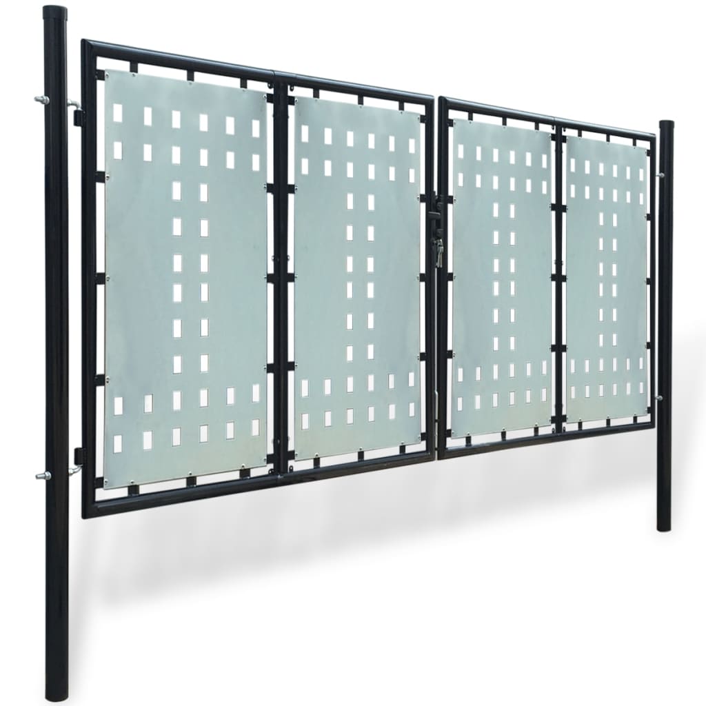 vidaXL Единична оградна врата, 300x175 см, черна