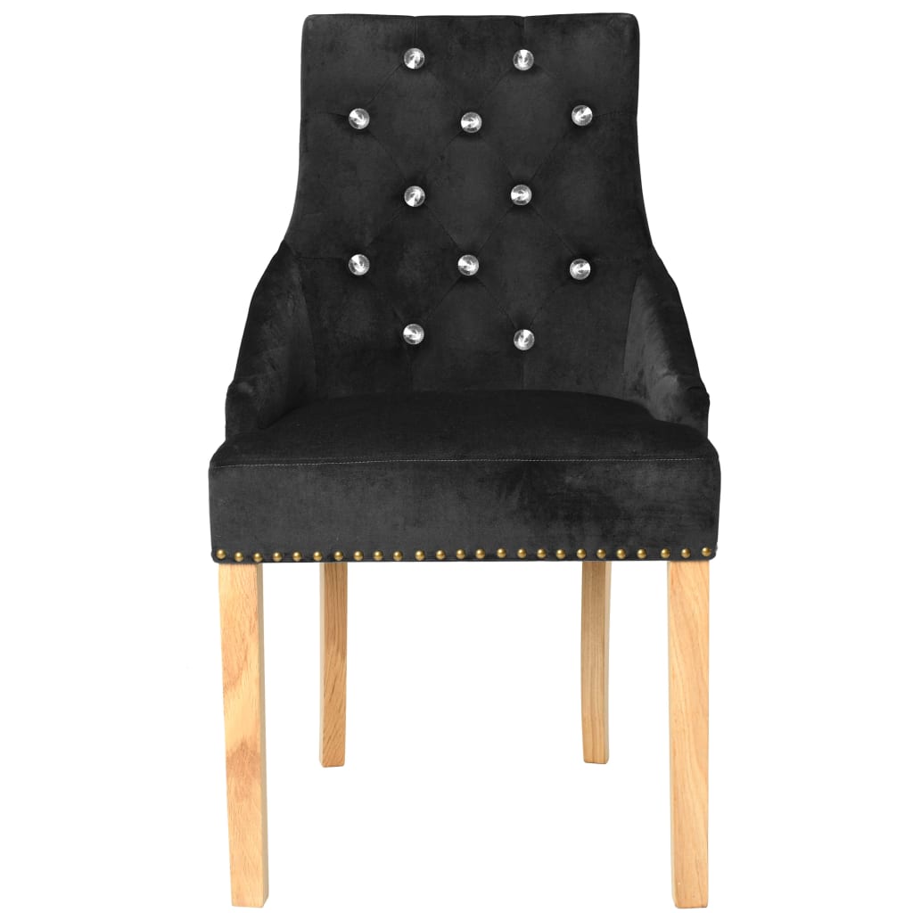 vidaXL Трапезни столове, 2 бр, черни, дъб масив и кадифе