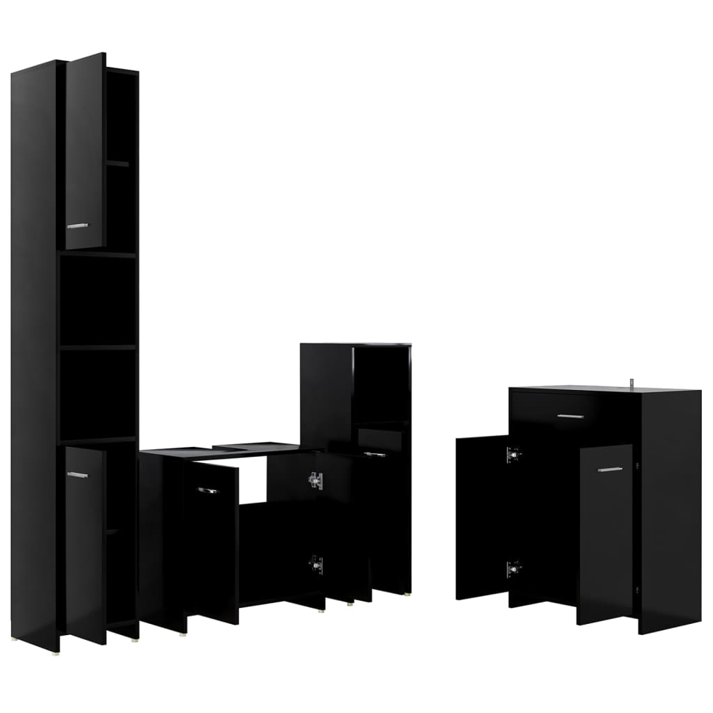 vidaXL Комплект мебели за баня от 4 части, черен