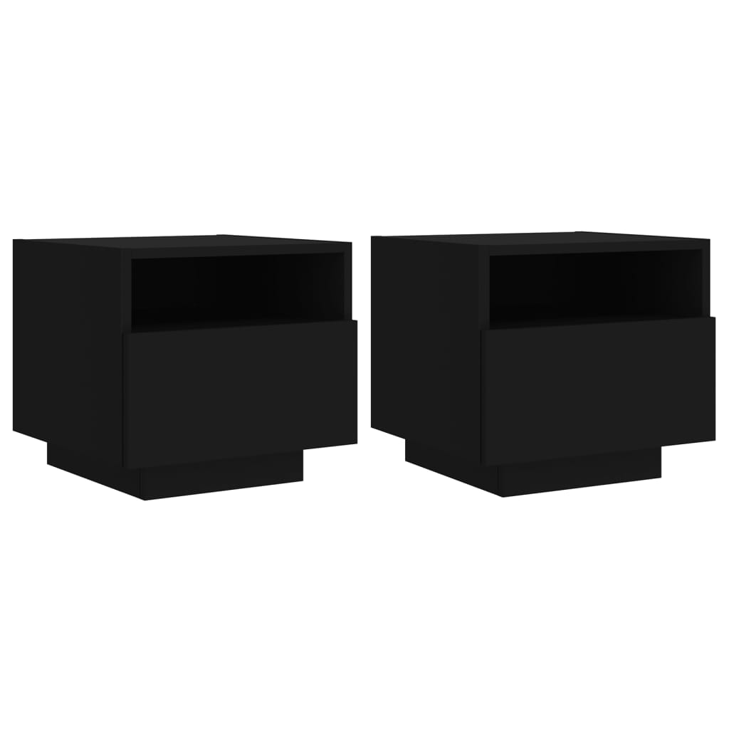 vidaXL Нощни шкафчета с LED осветление, 2 бр, черни, 40x39x37 см