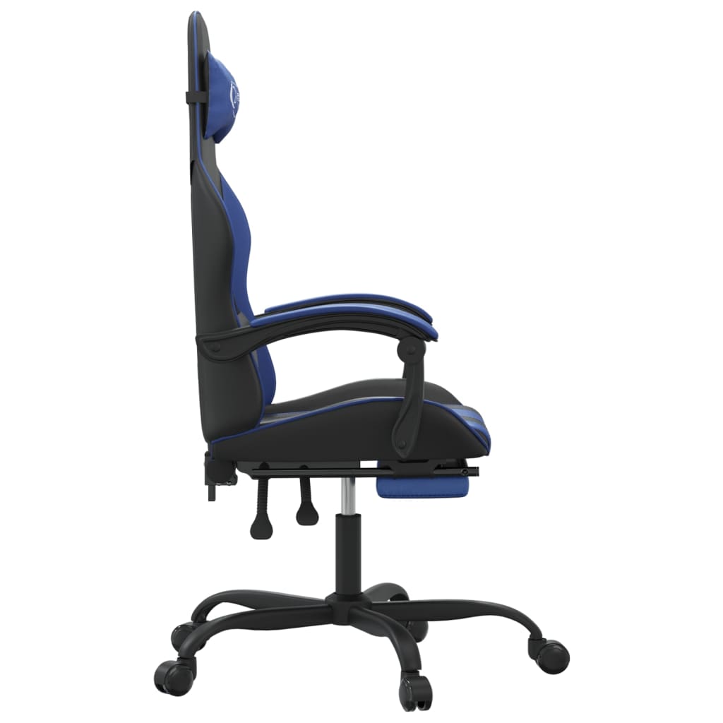 vidaXL Въртящ гейминг стол с опора за крака черно-син изкуствена кожа