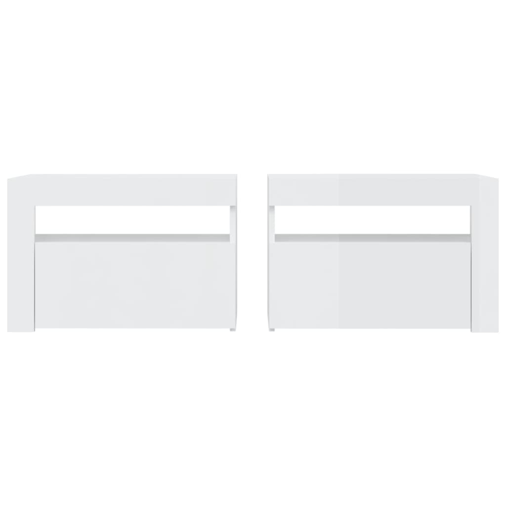 vidaXL Нощни шкафчета, 2 бр, с LED, бял гланц, 60x35x40 см