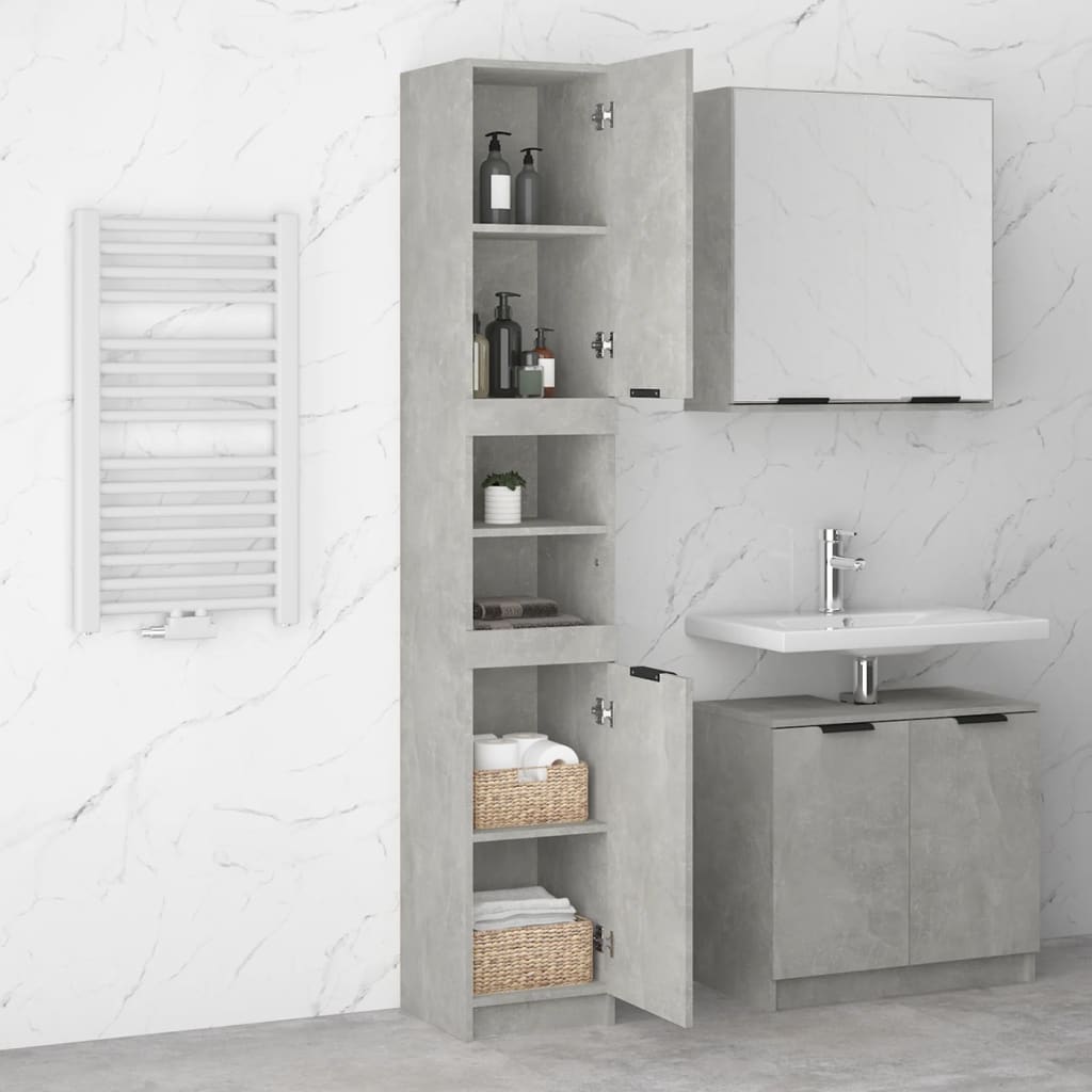 vidaXL Шкаф за баня, бетонно сив, 32x34x188,5 см, инженерно дърво