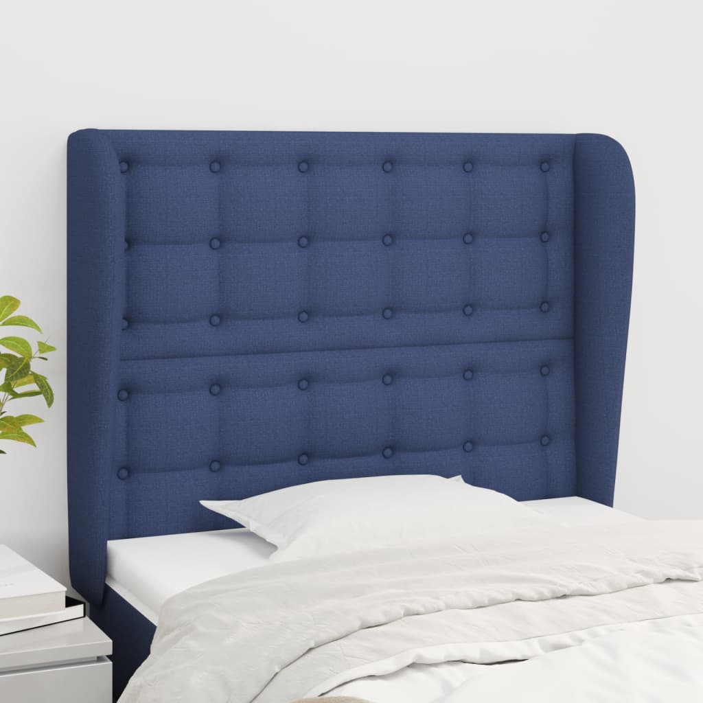 vidaXL Горна табла за легло с уши, синя, 83x23x118/128 см, плат