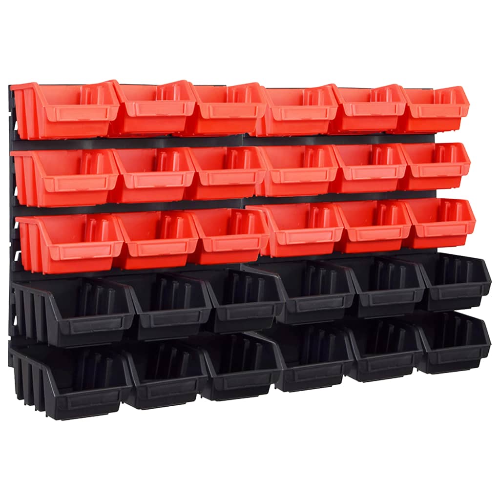 vidaXL Стенен органайзер с 32 бр кутии за инструменти червено и черно