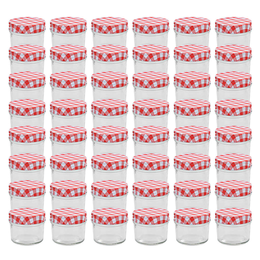 vidaXL Стъклени буркани за сладко с бяло-червени капачки 48 бр 110 мл
