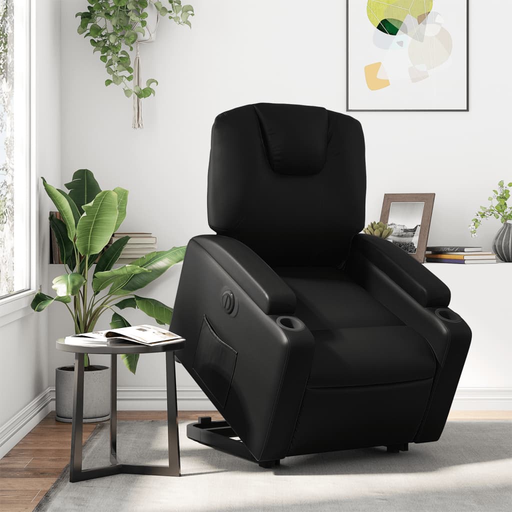vidaXL Електрически изправящ реклайнер стол, черен, еко кожа