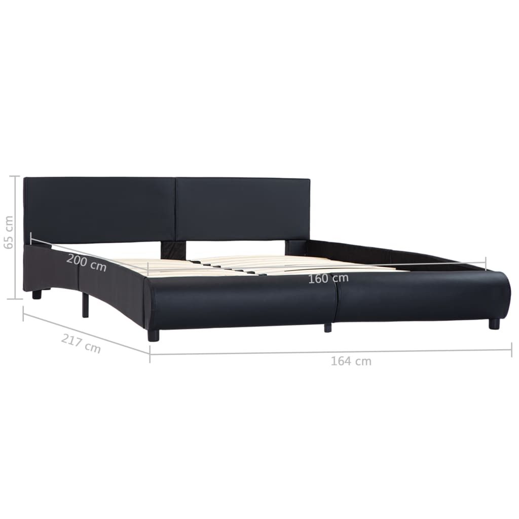 vidaXL Рамка за легло с LED, черна, изкуствена кожа, 160x200 cм