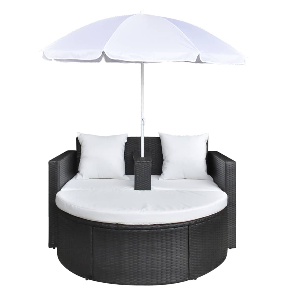 vidaXL Градинско легло с чадър, черно, полиратан