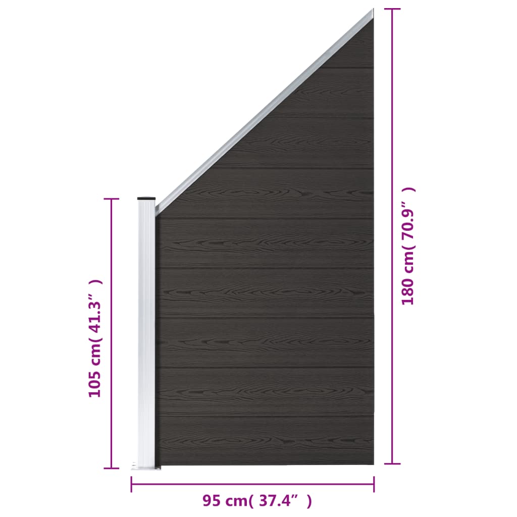 vidaXL Ограден панел, WPC, 95x(105-180) см, черен