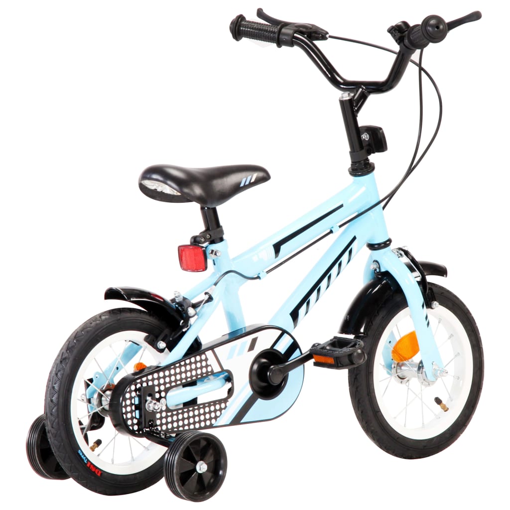 vidaXL Детски велосипед, 12 цола, черно и синьо