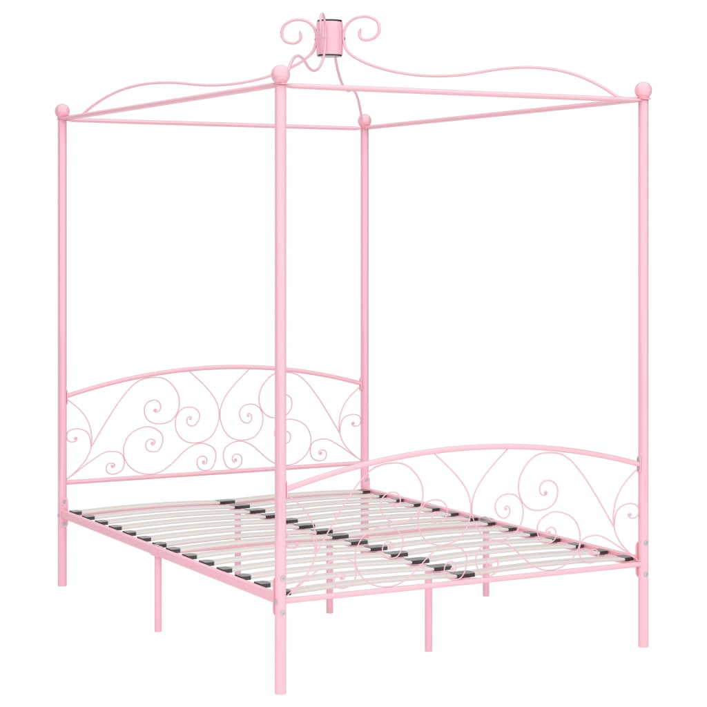 vidaXL Рамка за легло с балдахин, розова, метал, 120x200 cм