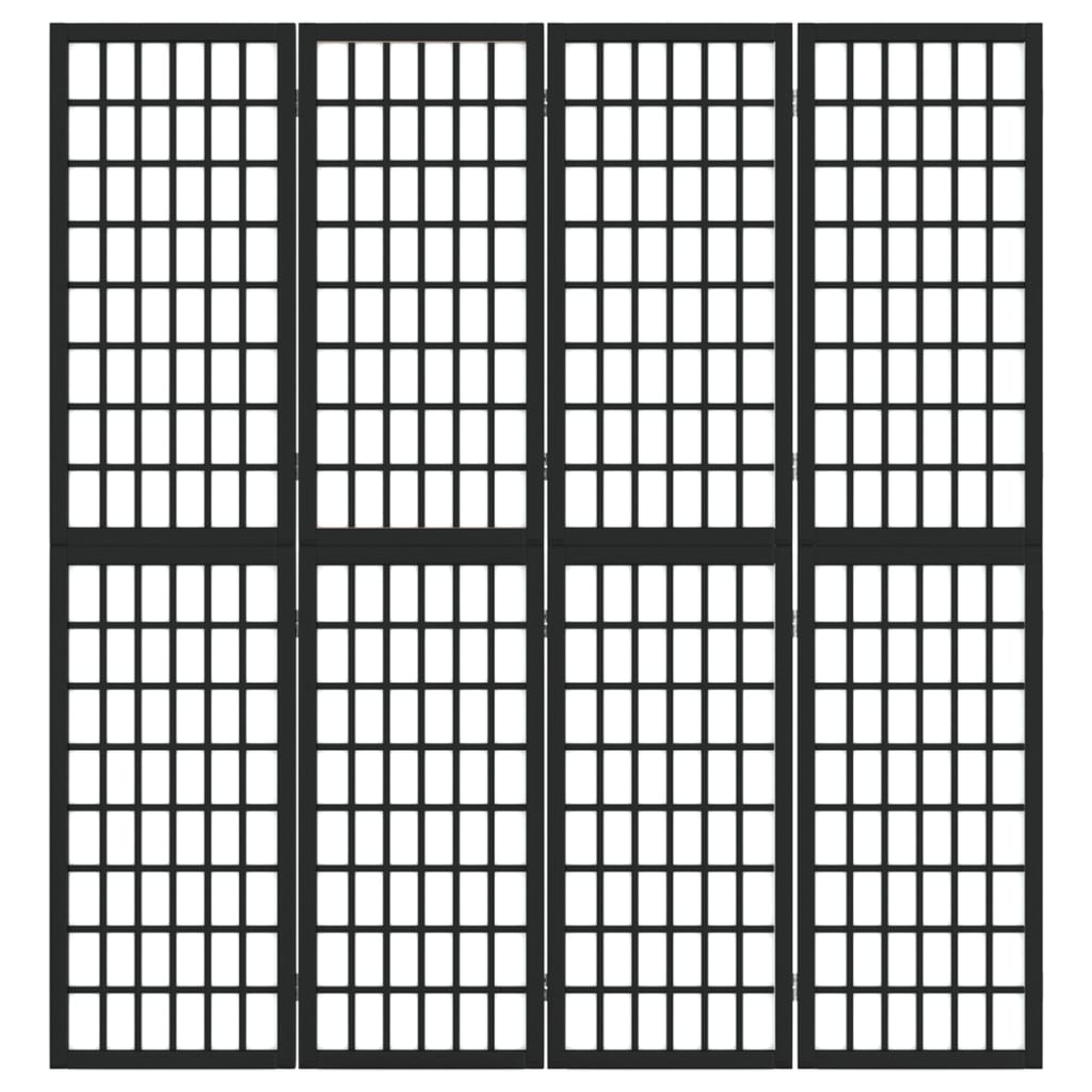 vidaXL Параван за стая, 4 панела, японски стил, 160х170 cм, черен