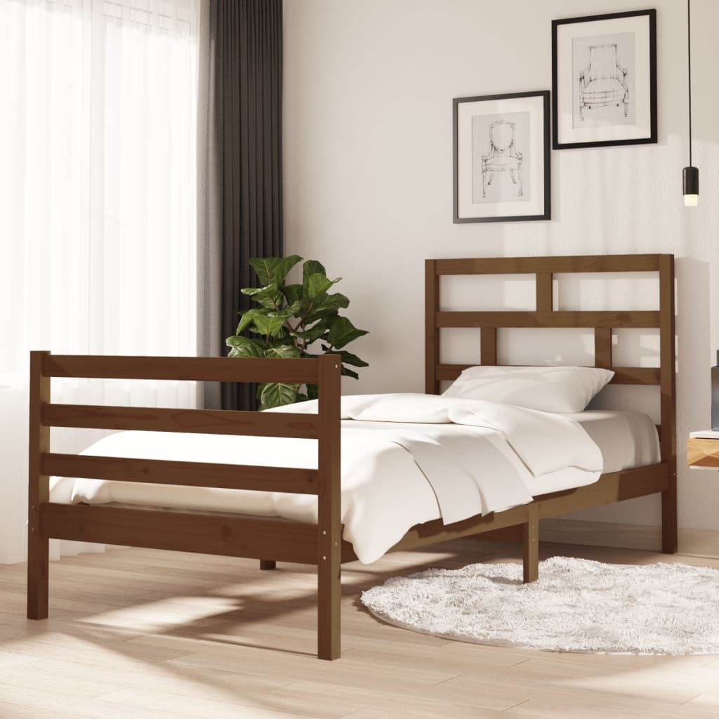vidaXL Рамка за легло, меденокафява, борово дърво масив, 90x200 см