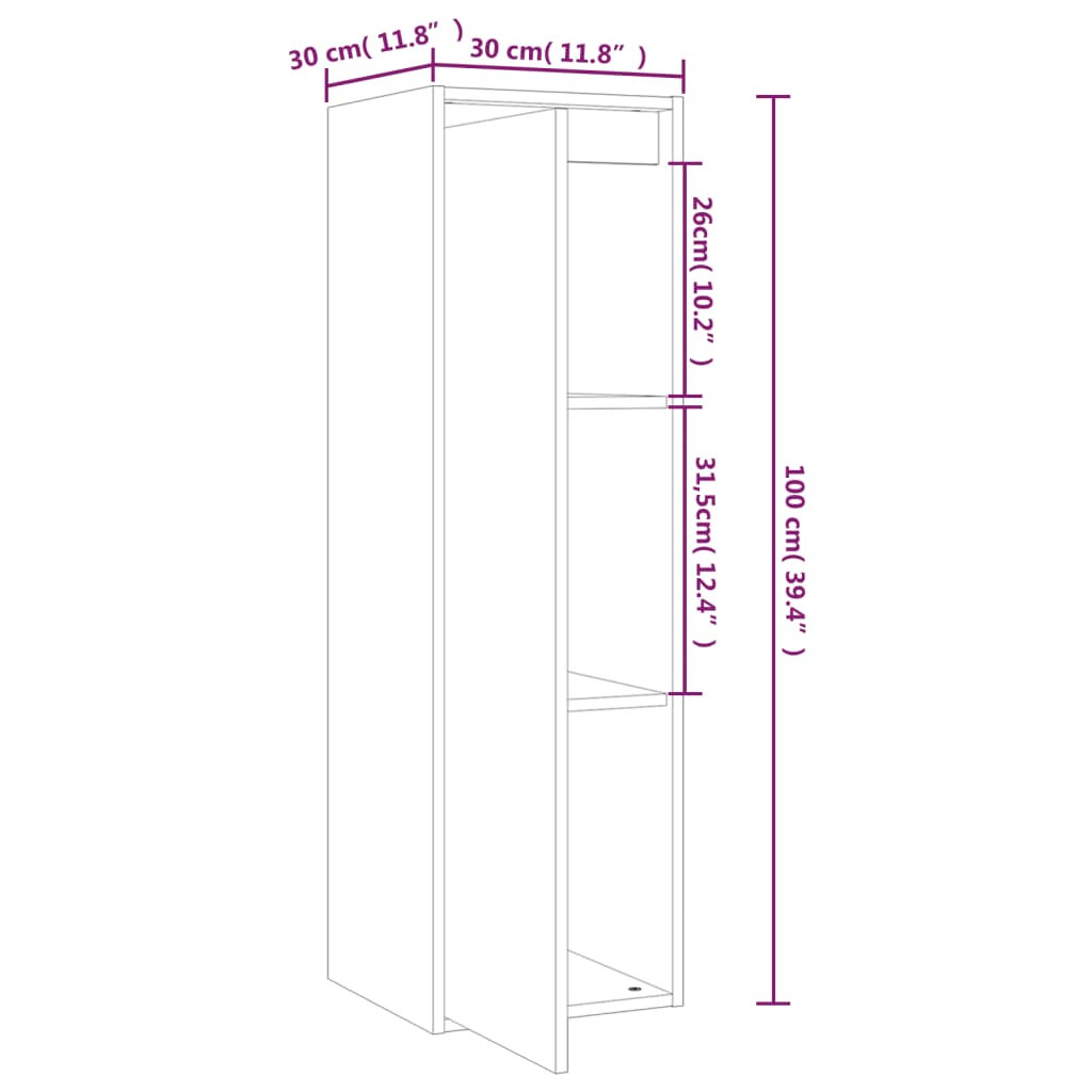 vidaXL Стенни шкафове, 2 бр, сиви, 30x30x100 см, бор масив