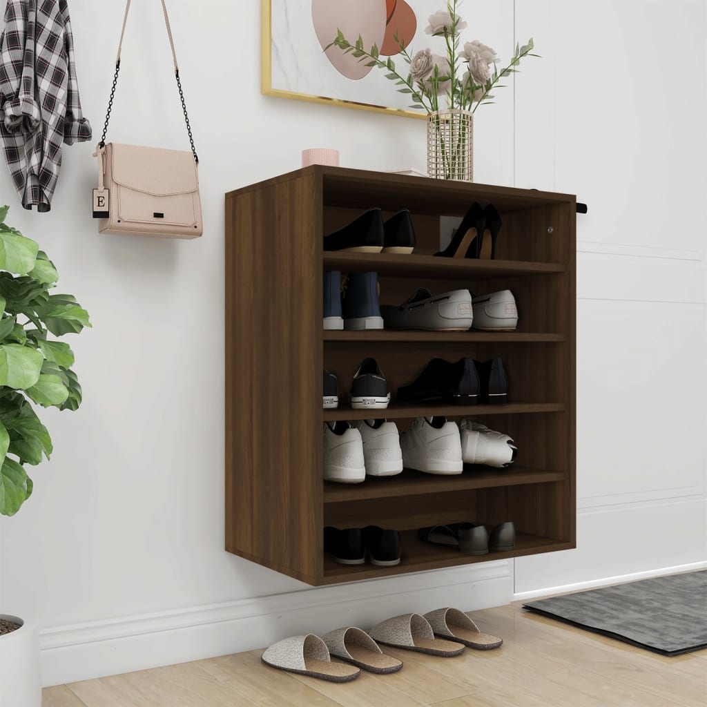 vidaXL Шкаф за обувки, кафяв дъб, 60x35x70 см, инженерно дърво