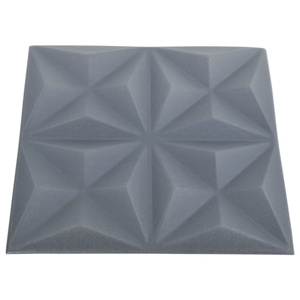 vidaXL 3D стенни панели, 24 бр, 50x50 см, оригами сиво, 6 м²