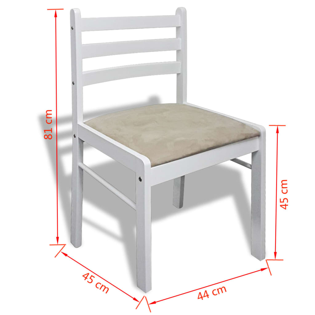 vidaXL Трапезни столове, 6 бр, бели, масивно дърво и кадифе