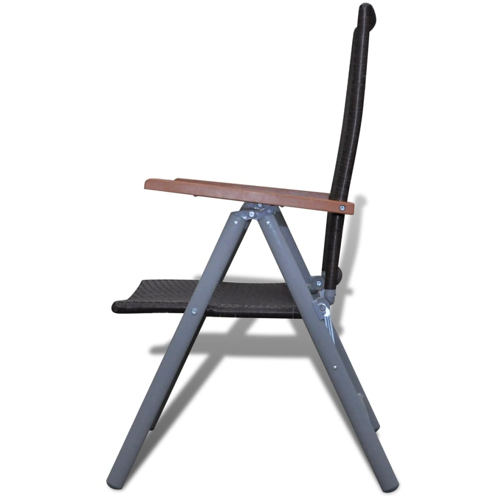 vidaXL Накланящи градински столове, 2 бр, полиратан и алуминий, кафяви