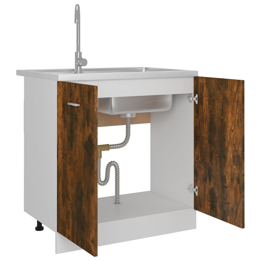 vidaXL Долен шкаф за мивка, опушен дъб, 80x46x81,5 см, инженерно дърво