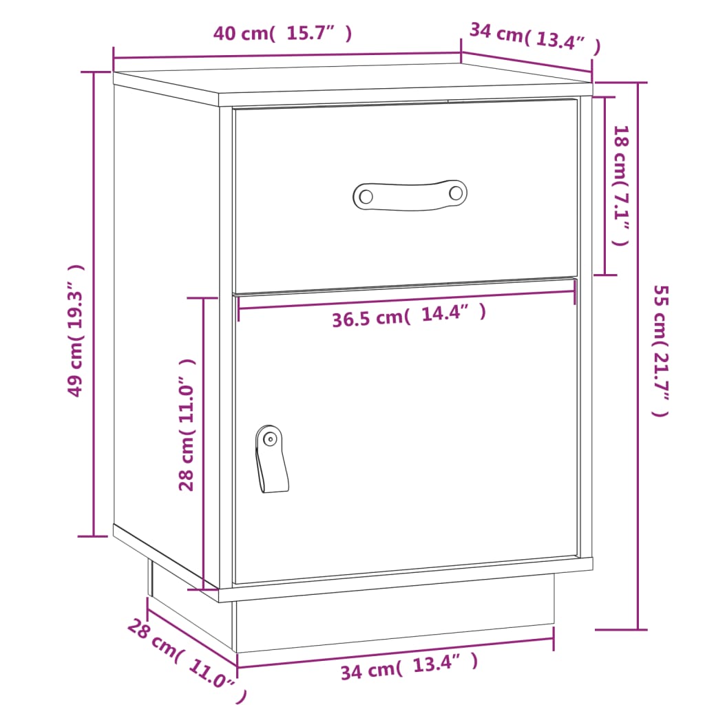 vidaXL Нощно шкафче, сиво, 40x34x55 см, борово дърво масив