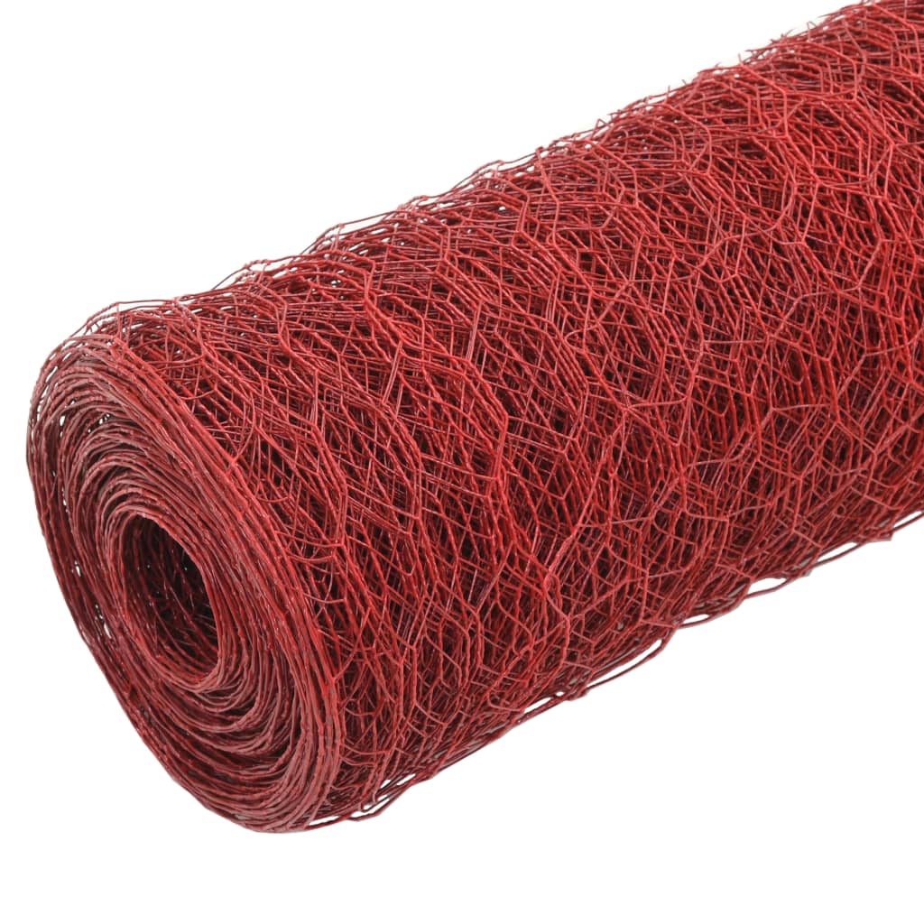 vidaXL Кокошкарска мрежа, стомана с PVC покритие, 25х0,75 м, червена