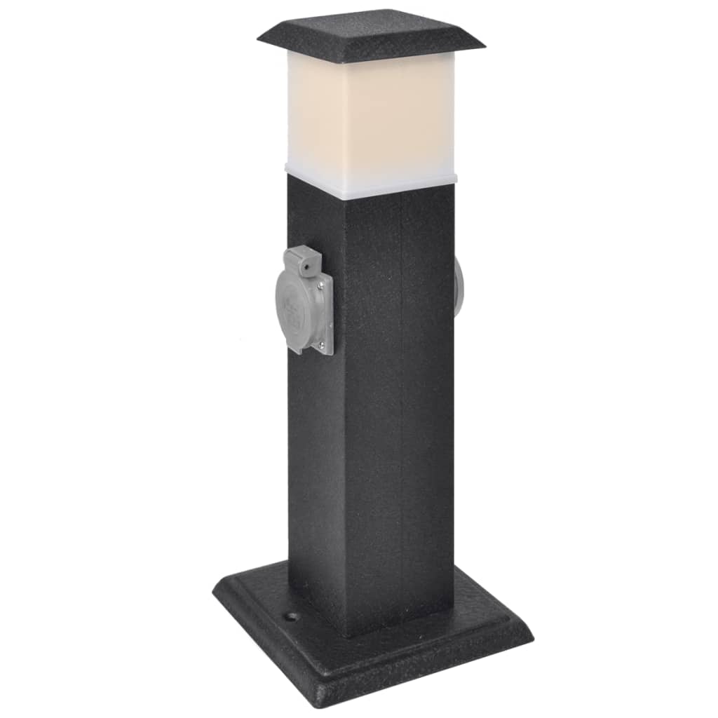 Черна градинска колона с контакт и лампа