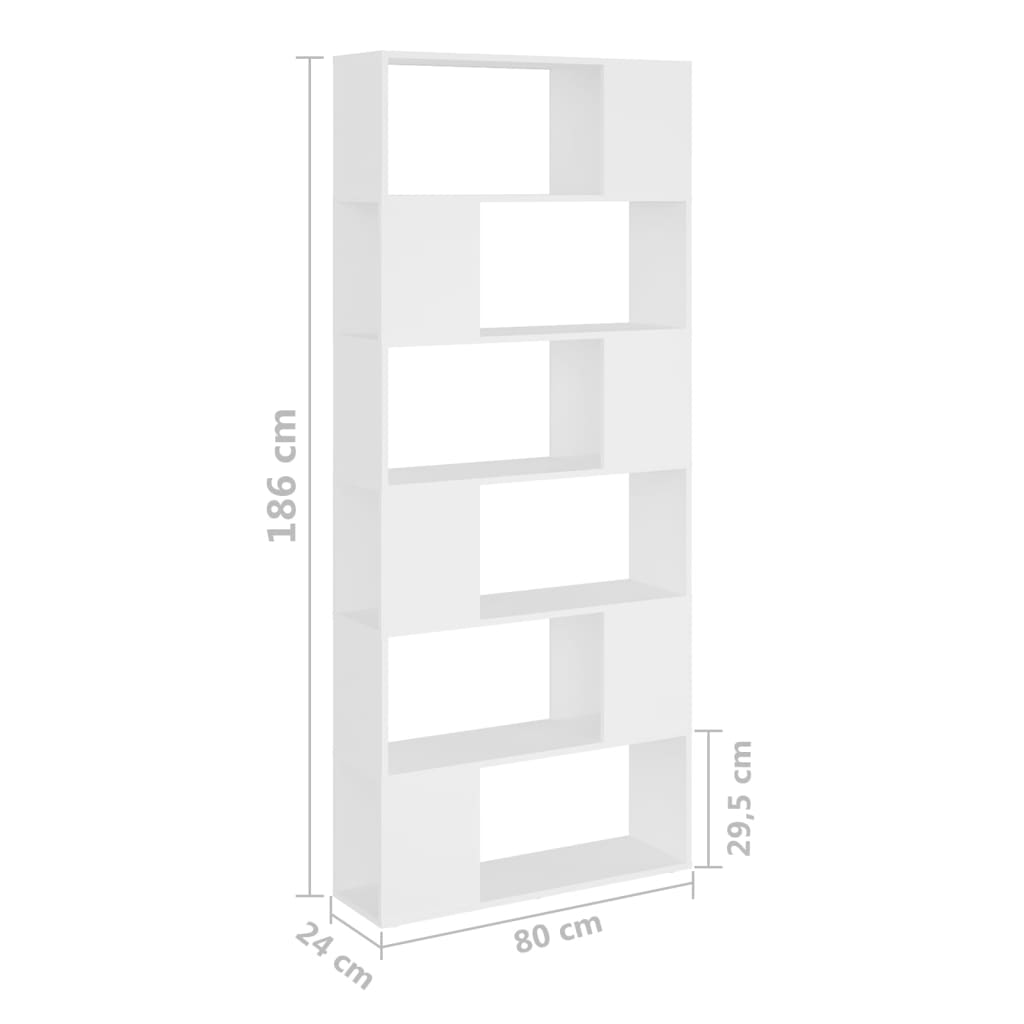 vidaXL Библиотека/разделител за стая, бяла, 80x24x186 см, ПДЧ