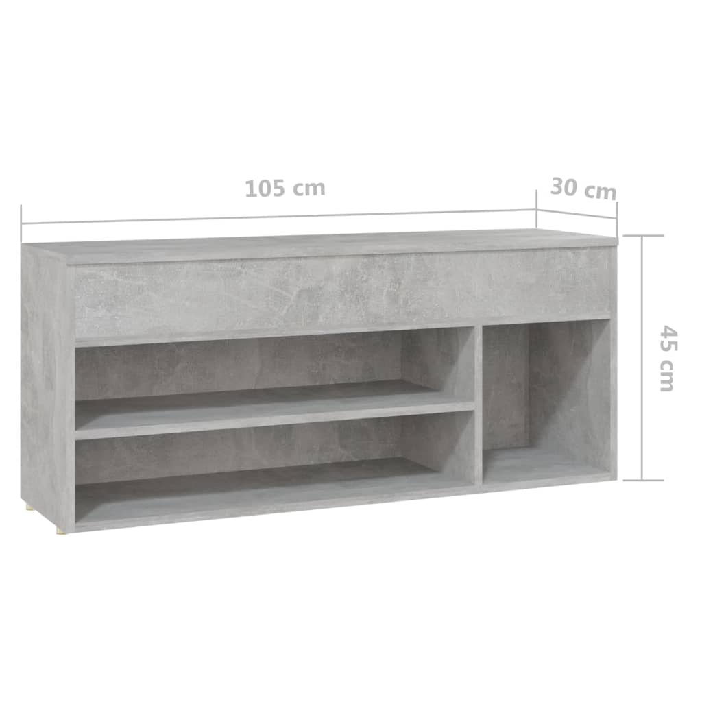 vidaXL Пейка за обувки, бетонно сива, 105x30x45 см, ПДЧ