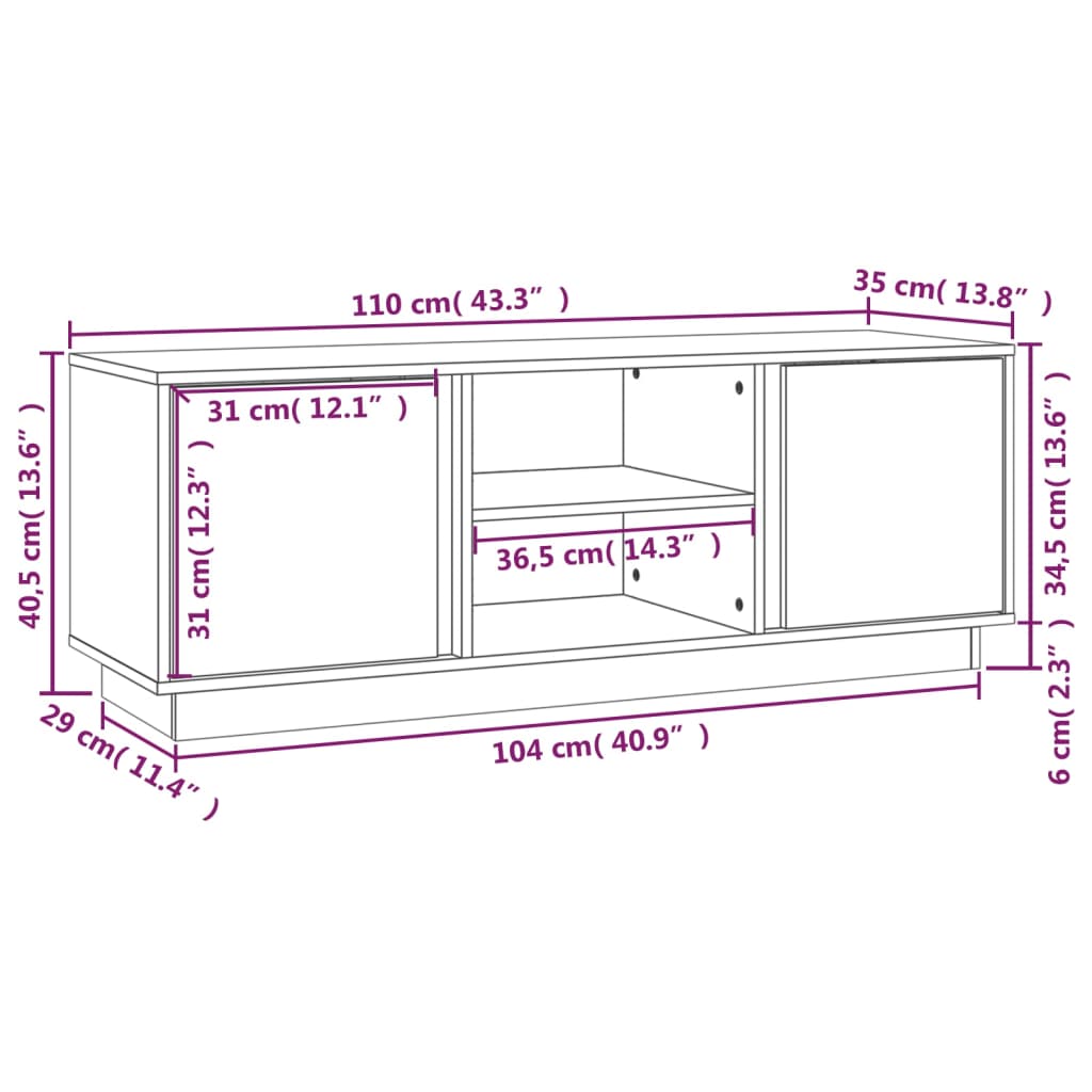vidaXL ТВ шкаф, меденокафяв, 110x35x40,5 см, бор масив