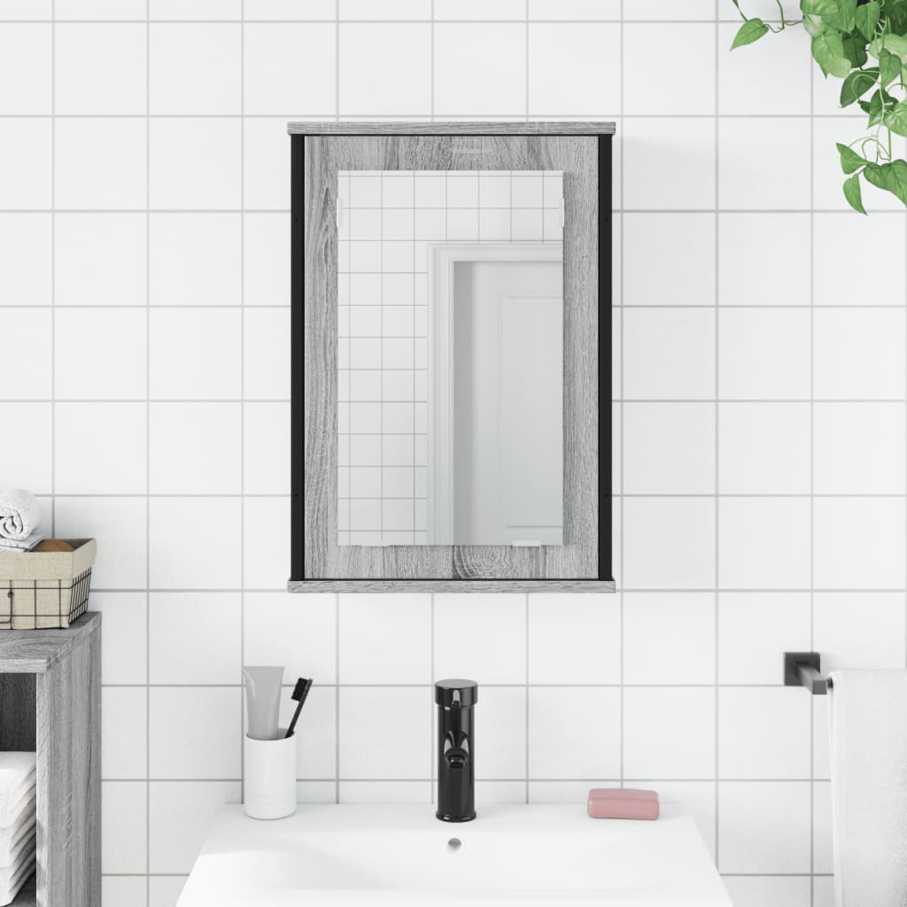 vidaXL Огледален шкаф за баня сив сонома 42x12x60 см инженерно дърво