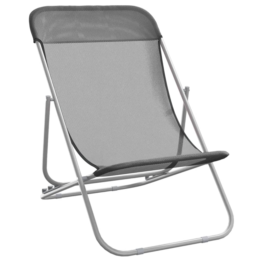vidaXL Сгъваеми плажни столове 2 бр сиви текстилен и стомана
